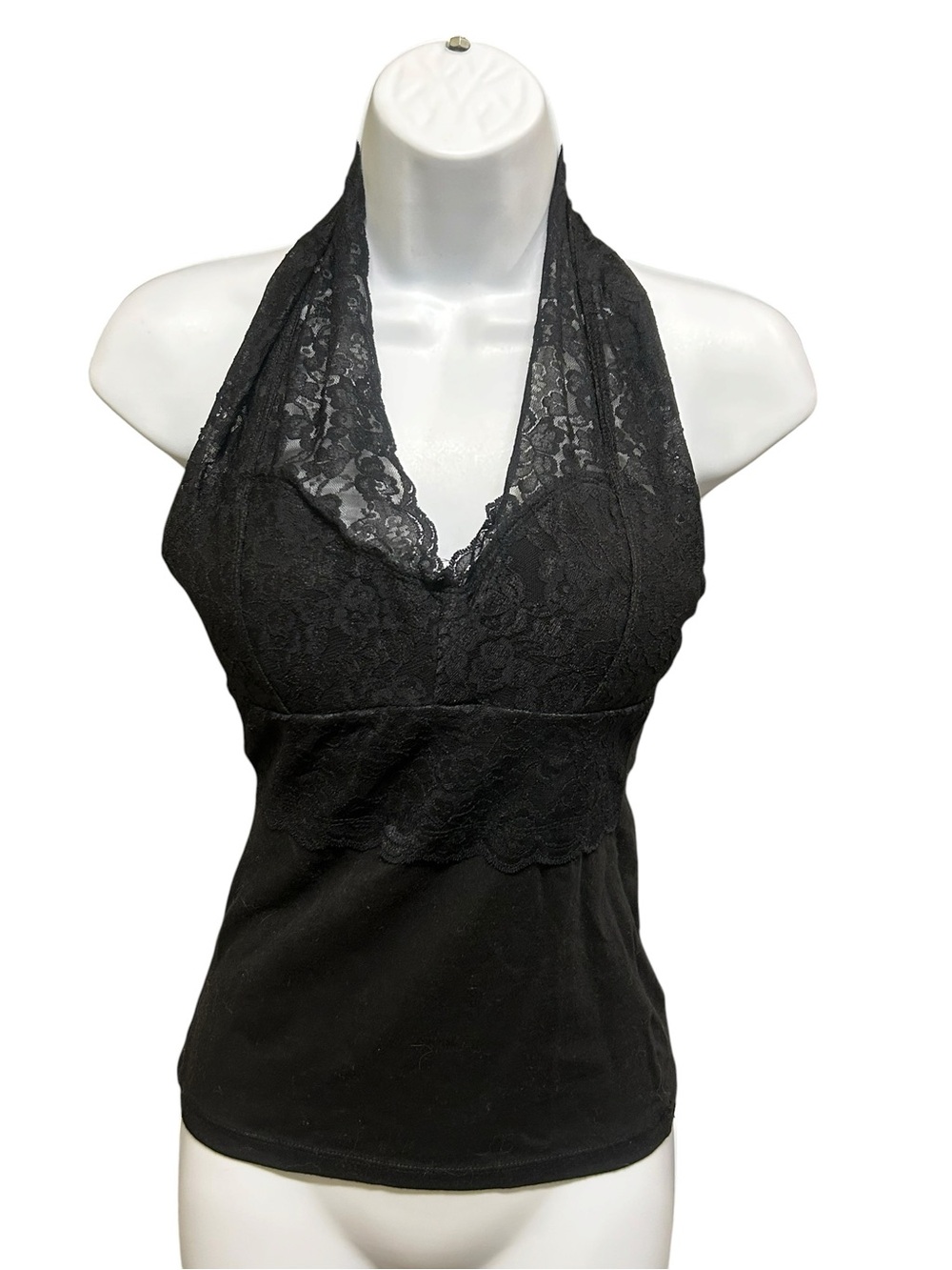 Zenana Black Lace V-Neck Padded Halter Top Size S